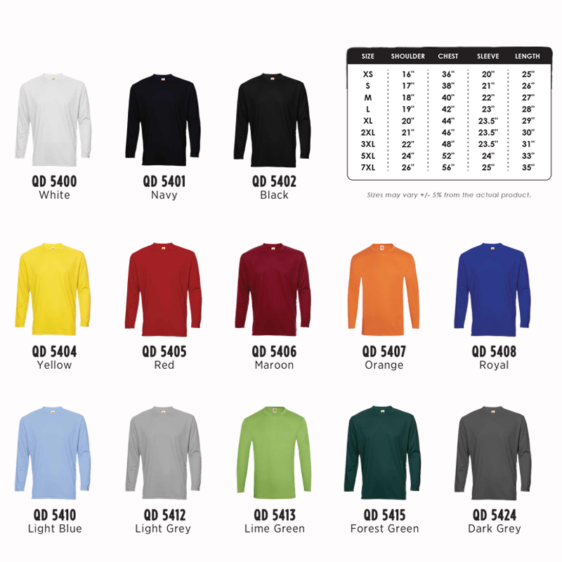 QD54 Plain Colour Quick Dry Round Neck Long Sleeve T Shirt
